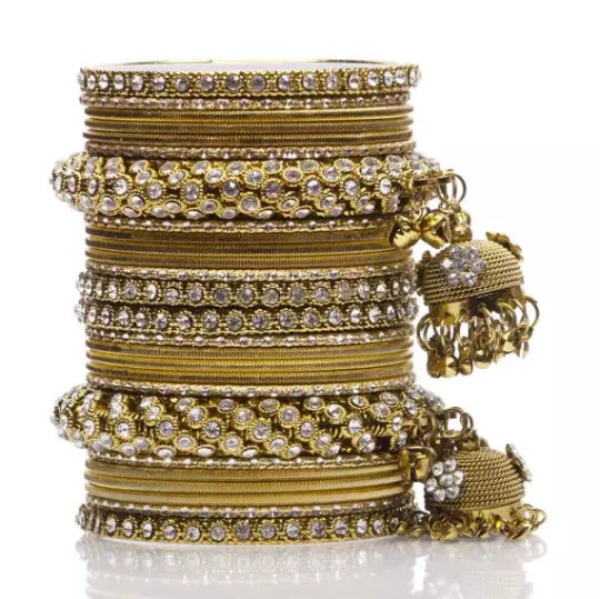 Bridal Kundan Bangles Set Plain Metal Charm Bracelet For Women Indian Partywear