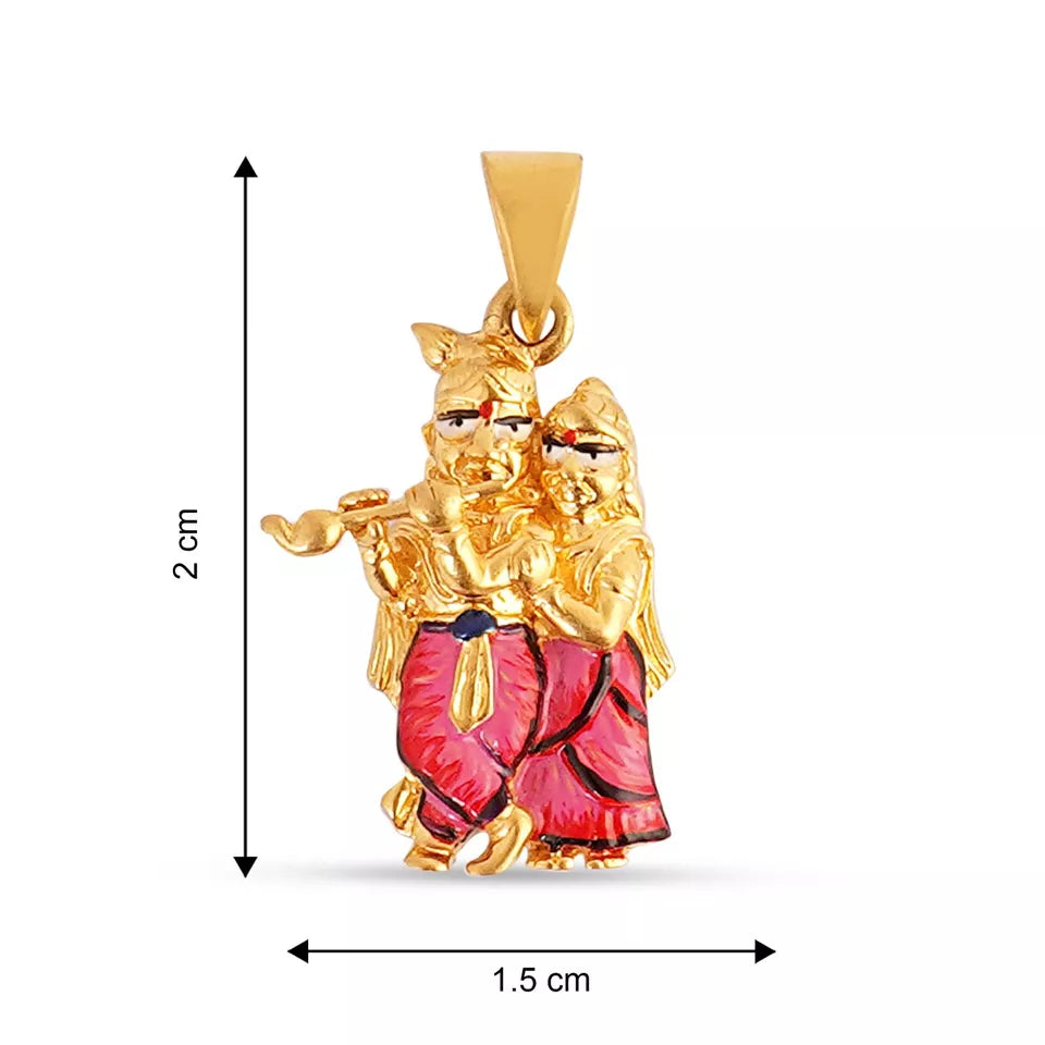 22Kt 916 Hallmark Solid Gold Radha Krishan Ji Pendent with Meenakari for Wear