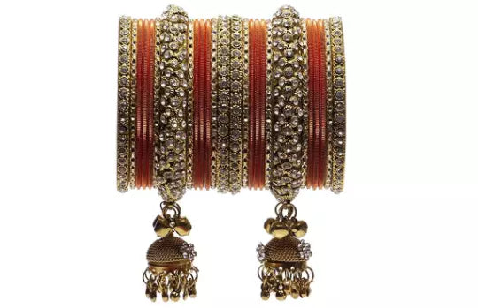 Bridal Kundan Bangles Set Plain Metal Charm Bracelet For Women Indian Partywear