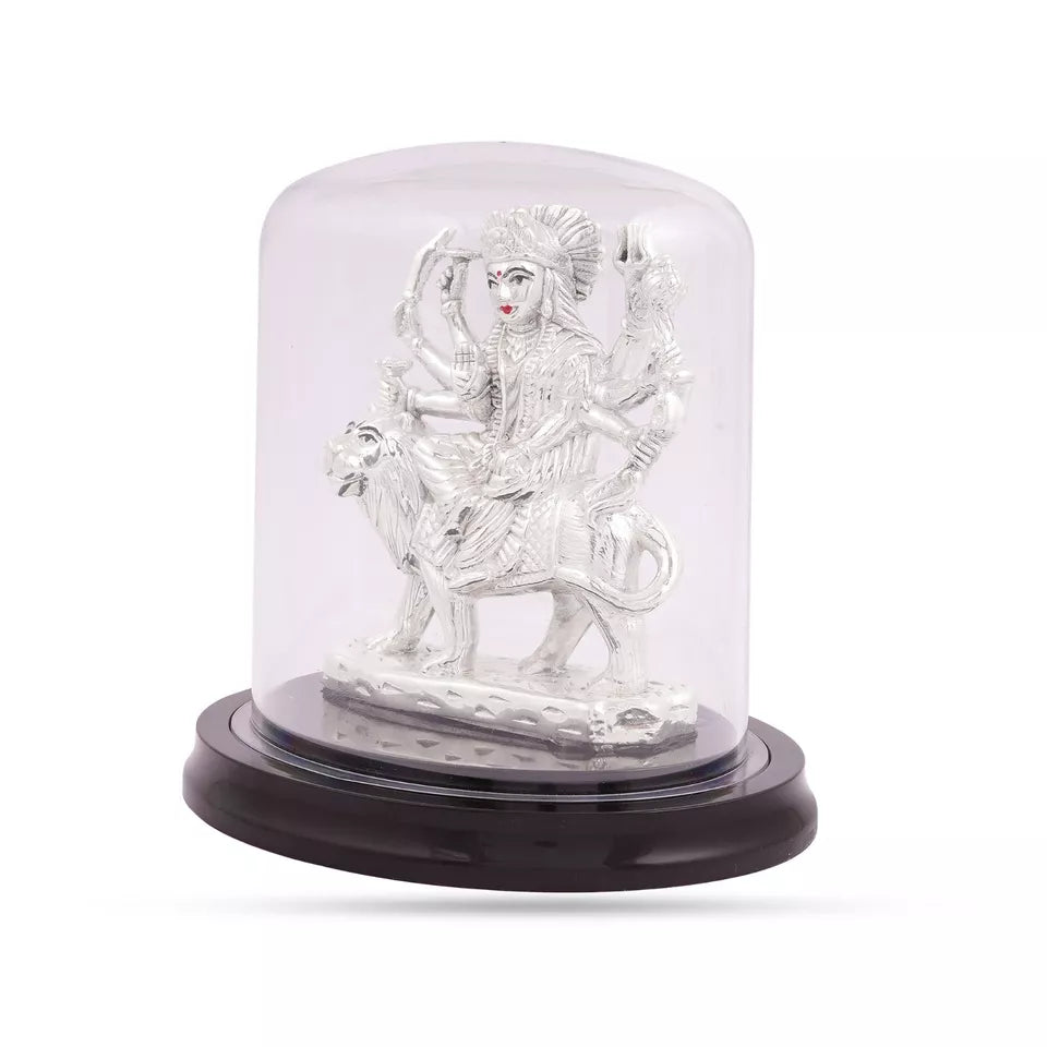 999 pure silver Durga ji/Sherawali Mata Idol encased in vaccuum frame