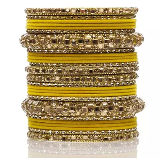 Bridal Kundan Bangles Set Plain Metal Charm Bracelet For Women Indian- Partywear