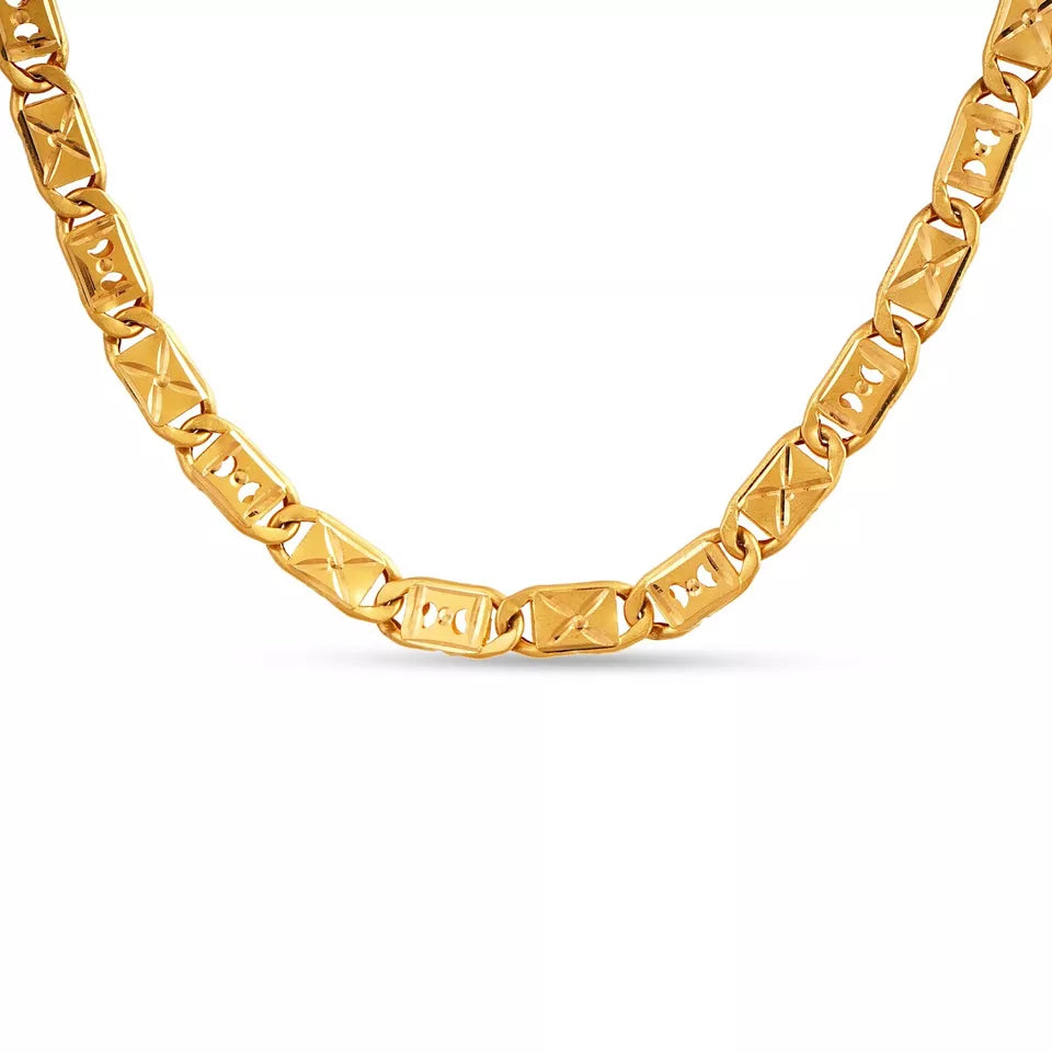 22 kt Solid Gold Hallmark 916 Handcrafted Chain Flat Design Plain Chain