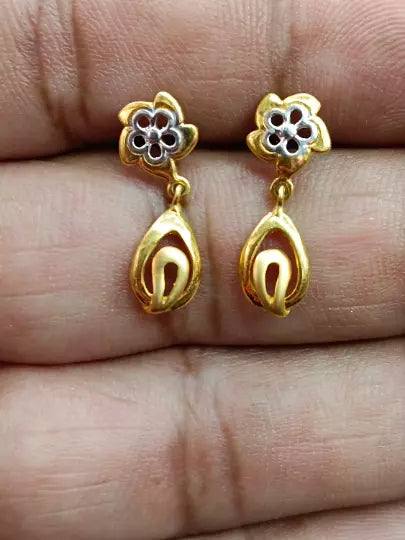 Gold Stud Earring Women's Earrings Handmade Stud Earrings 22k Yellow Gold Dangle
