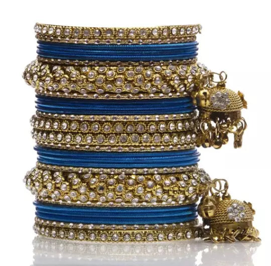 Bridal Kundan Bangles Set Plain Metal Charm Bracelet For Women Indian Partywear