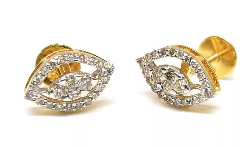 Natural Ceritified Diamond Women's Earrings Handmade Stud Earrings 18kt Yellow