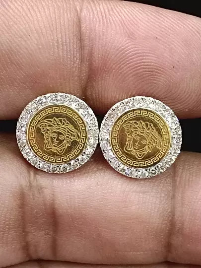 Natural Ceritified Diamond Women's Earrings Handmade Stud Earrings 18kt Yellow