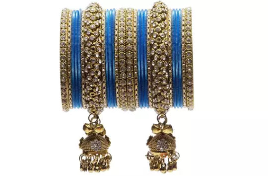 Bridal Kundan Bangles Set Plain Metal Charm Bracelet For Women Indian Partywear