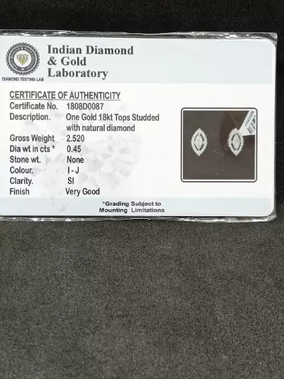 Natural Ceritified Diamond Women's Earrings Handmade Stud Earrings 18kt Yellow
