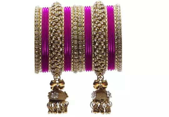 Bridal Kundan Bangles Set Plain Metal Charm Bracelet For Women Indian Partywear
