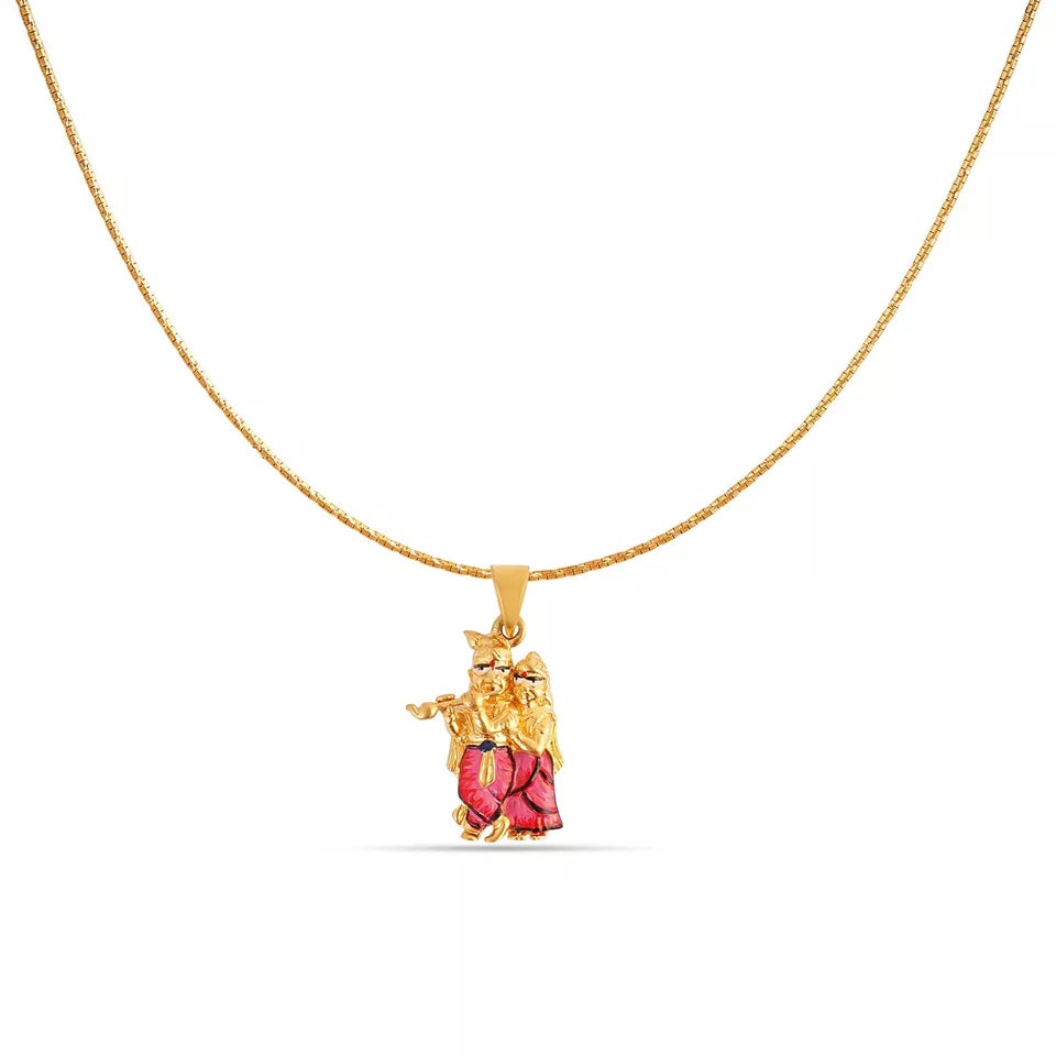 22Kt 916 Hallmark Solid Gold Radha Krishan Ji Pendent with Meenakari for Wear