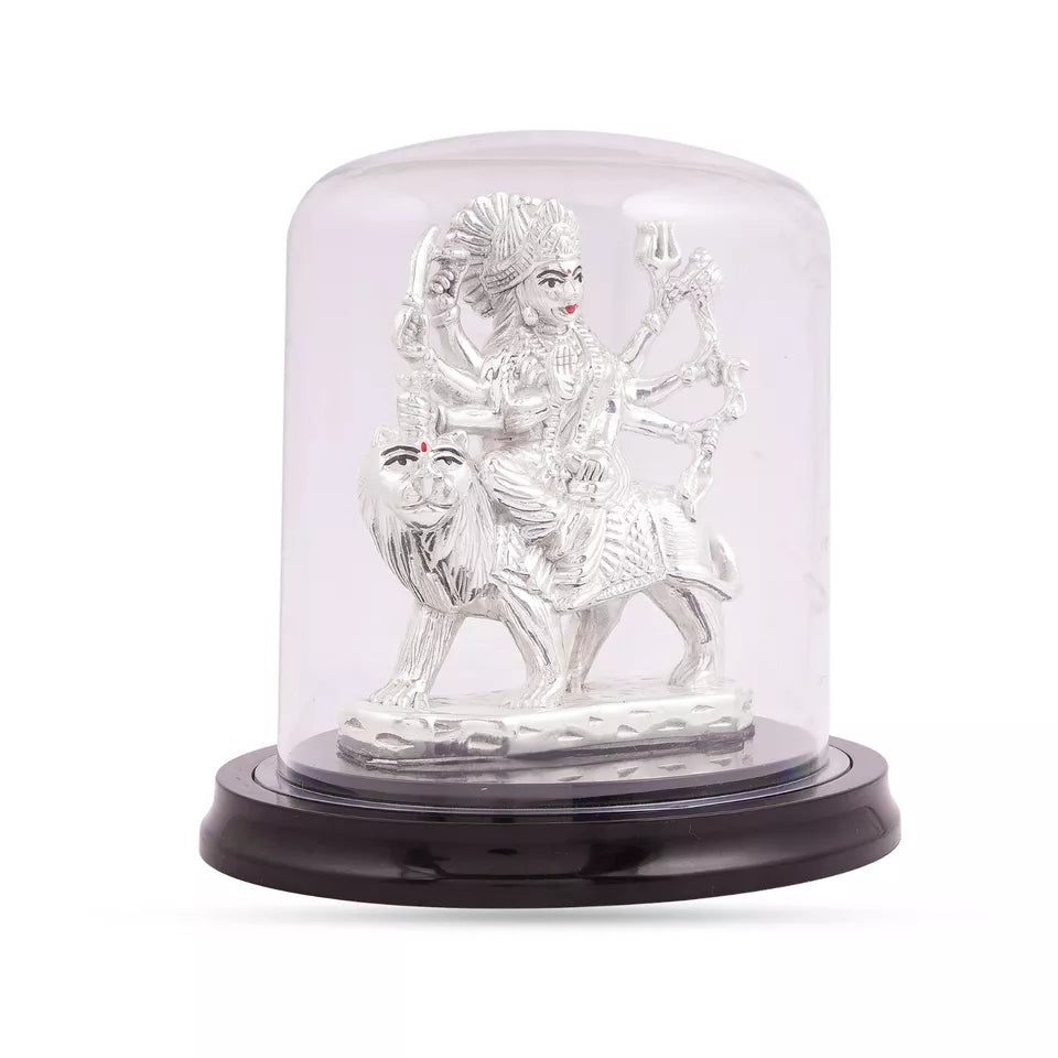 999 pure silver Durga ji/Sherawali Mata Idol encased in vaccuum frame