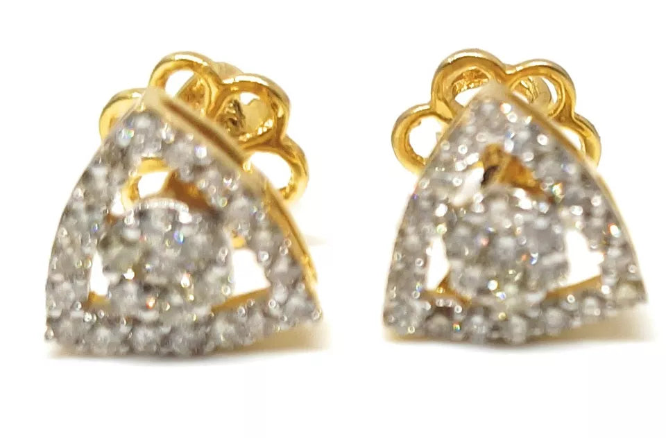 Natural Ceritified Diamond Women's Earrings Handmade Stud Earrings 18kt Yellow