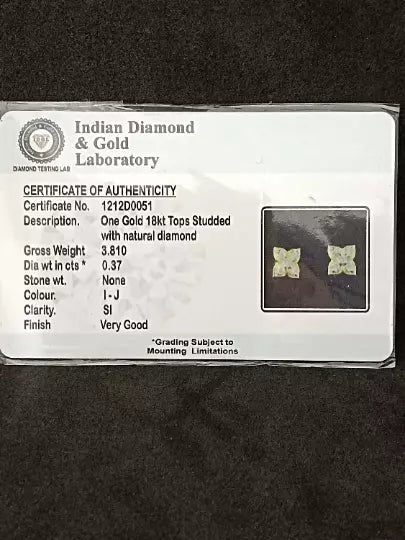 Natural Ceritified Diamond Women's Earrings Handmade Stud Earrings 18kt Gold